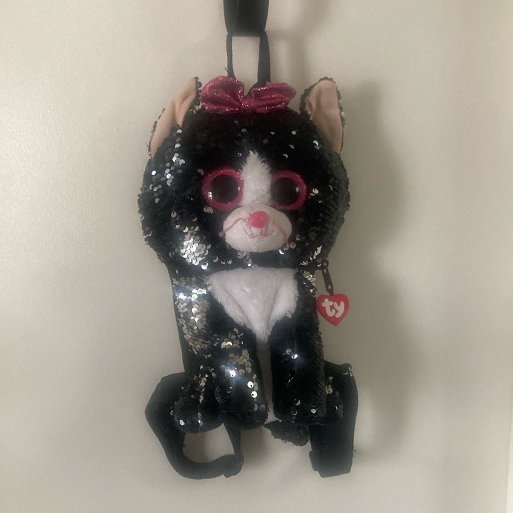 TY Black and Pink Sequin Cat Plush